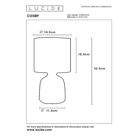 Lucide COSBY - Tafellamp - Ø 16,5 cm - 1xE14 - Wit afbeelding3 - 1