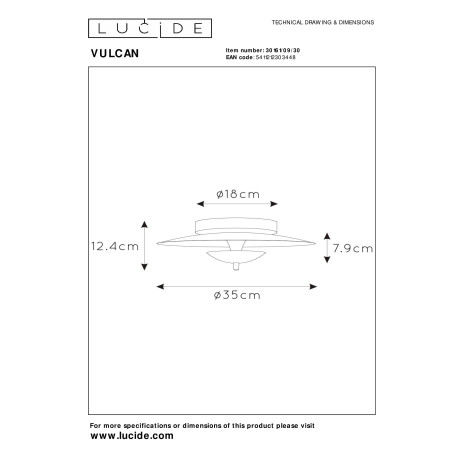 Lucide VULCAN - Plafonnière - Ø 35 cm - LED Dimb. - 1x9W 3000K - Zwart afbeelding3 - 1