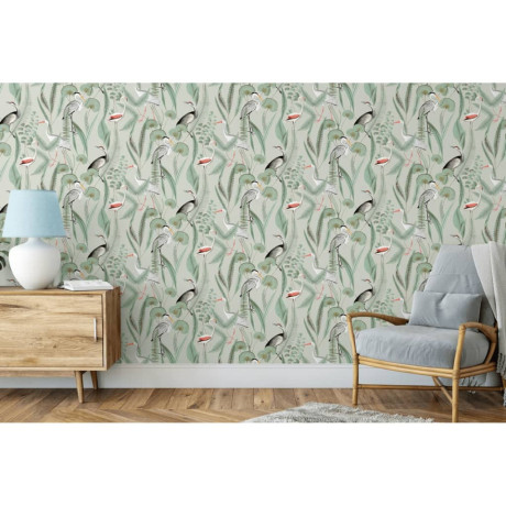 DUTCH WALLCOVERINGS Behang Flamingo mintkleurig afbeelding3 - 1