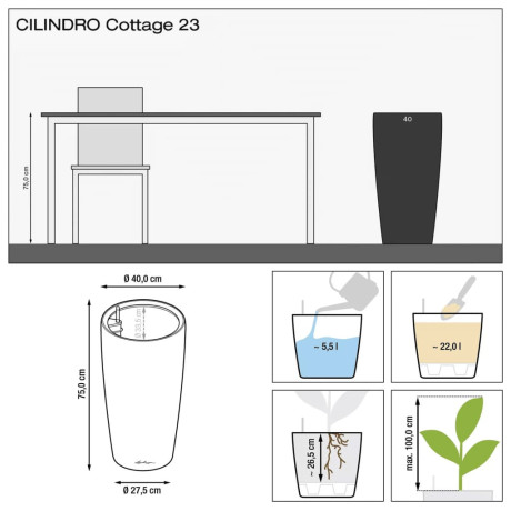 LECHUZA Plantenbak CILINDRO Cottage 23 ALL-IN-ONE ø23 cm zandbruin afbeelding3 - 1