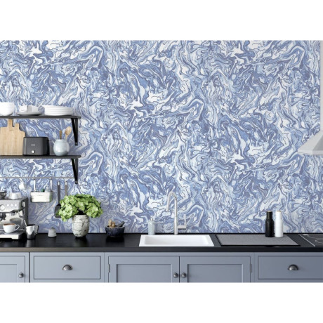 DUTCH WALLCOVERINGS Behang Liquid Marble blauw afbeelding3 - 1