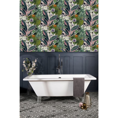 DUTCH WALLCOVERINGS Behang Passion Flower wit en groen afbeelding3 - 1