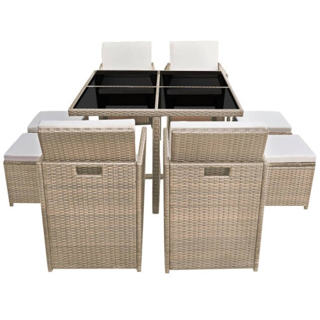 vidaXL 9-delige Tuinset met kussens poly rattan beige afbeelding3 - 1