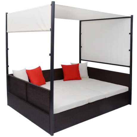 vidaXL Tuinbed met luifel 190x130 cm poly rattan bruin afbeelding3 - 1