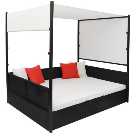 vidaXL Tuinbed met luifel 190x130 cm poly rattan zwart afbeelding3 - 1