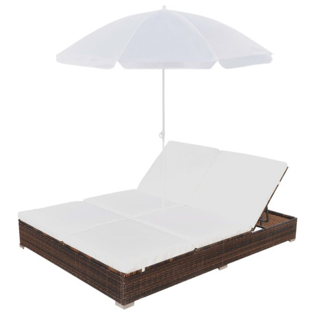 vidaXL Loungebed met parasol poly rattan bruin afbeelding3 - 1