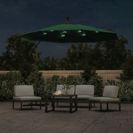 vidaXL Zweefparasol met LED-verlichting en metalen paal 300 cm groen afbeelding3 - 1