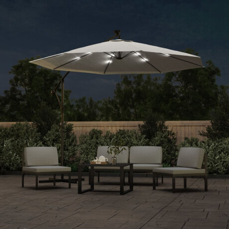 vidaXL Zweefparasol met LED-verlichting en metalen paal 300 cm zand afbeelding3 - 1