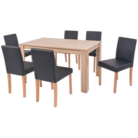 vidaXL Eettafel met stoelen kunstleer en eikenhout zwart 7 st afbeelding3 - 1