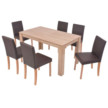vidaXL Eettafel met stoelen kunstleer en eikenhout bruin 7 st afbeelding3 - 1
