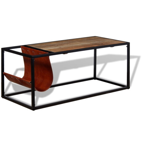 vidaXL Salontafel met echt lederen tijdschriftenhouder 110x50x45 cm afbeelding3 - 1