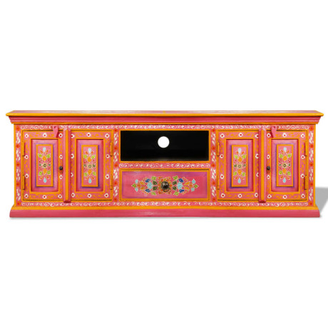 vidaXL Tv-meubel handgeschilderd massief mangohout roze afbeelding3 - 1