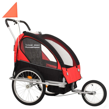 vidaXL Fietstrailer en kinderwagen 2-in-1 zwart en rood afbeelding3 - 1