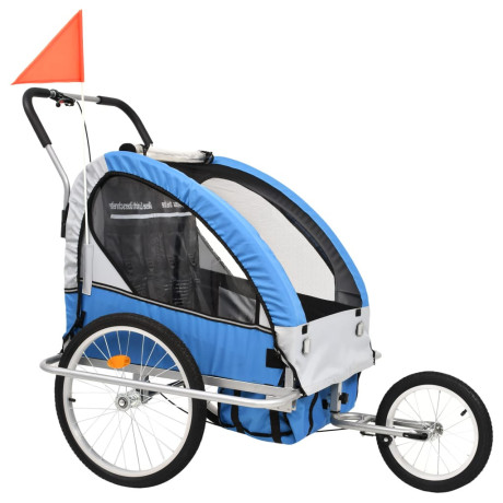 vidaXL Fietstrailer en kinderwagen 2-in-1 blauw en grijs afbeelding3 - 1