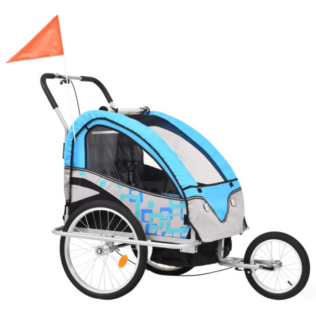 vidaXL Fietstrailer en kinderwagen 2-in-1 blauw en grijs afbeelding3 - 1