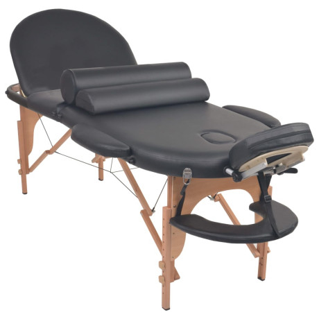 vidaXL Massagetafel inklapbaar 4 cm dik met 2 bolsters ovaal zwart afbeelding3 - 1