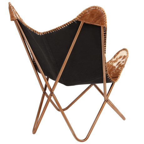 vidaXL Vlinderstoel echt geitenleer bruin en wit afbeelding3 - 1