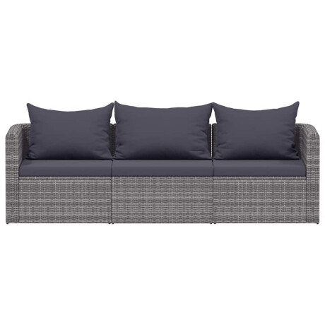 vidaXL 3-delige Loungeset met kussens poly rattan grijs afbeelding3 - 1