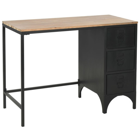 vidaXL Bureau 100x50x76 cm massief vurenhout en staal afbeelding3 - 1