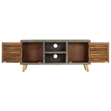 vidaXL Tv-meubel 110x30x48 cm massief mangohout met messing grijs afbeelding3 - 1