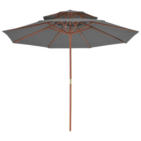 vidaXL Parasol dubbeldekker met houten paal 270 cm antraciet afbeelding3 - 1