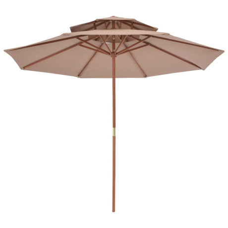 vidaXL Parasol dubbeldekker met houten paal 270 cm taupe afbeelding3 - 1