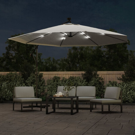 vidaXL Zweefparasol met LED-verlichting en metalen paal 350 cm zand afbeelding3 - 1