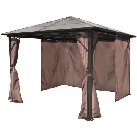vidaXL Prieel met gordijn 300x300 cm aluminium bruin afbeelding3 - 1