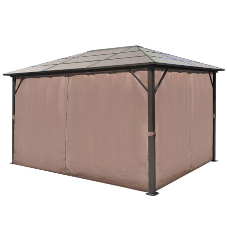 vidaXL Prieel met gordijn 400x300 cm aluminium bruin afbeelding3 - 1