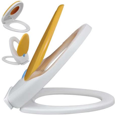 vidaXL Toiletbril voor volwassenen/kinderen soft-close wit en geel afbeelding3 - 1