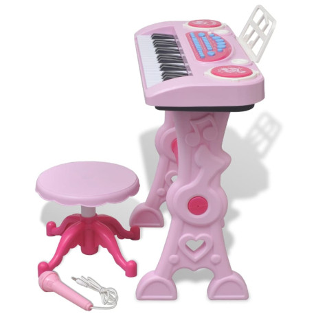 vidaXL Speelgoedkeyboard met krukje/microfoon en 37 toetsen roze afbeelding3 - 1