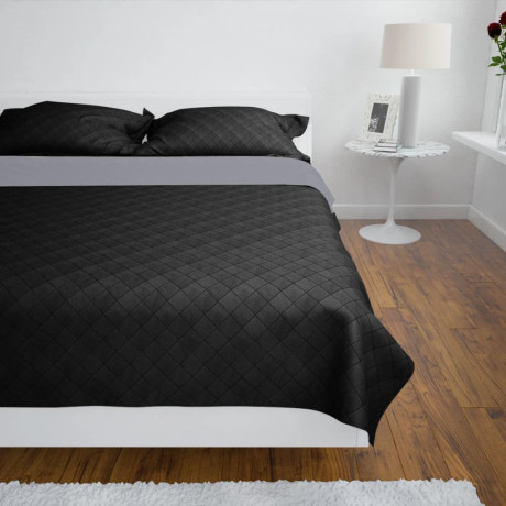 vidaXL Bedsprei gewatteerd dubbelzijdig 170x210 cm zwart/grijs afbeelding3 - 1