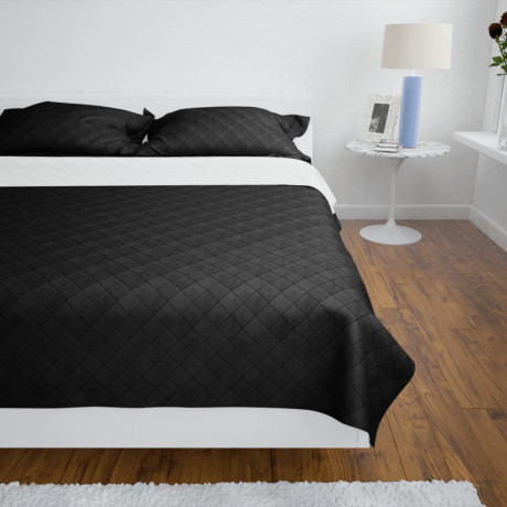 vidaXL Bedsprei gewatteerd dubbelzijdig 220x240 cm zwart/wit afbeelding3 - 1