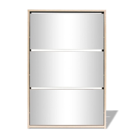 vidaXL Schoenenkast drielaags met spiegel 63x17x102,5 cm eiken afbeelding3 - 1