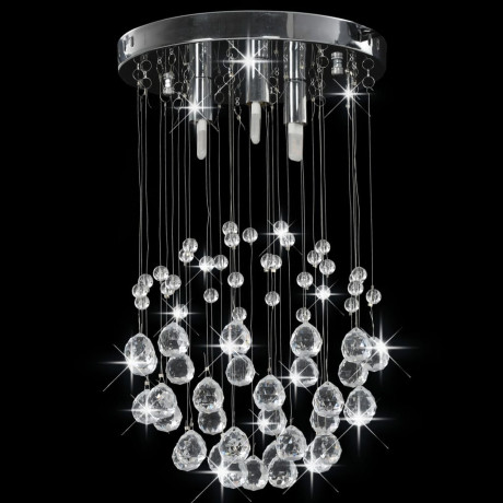 vidaXL Plafondlamp met kristallen kralen rond 3xG9 zilverkleurig afbeelding3 - 1