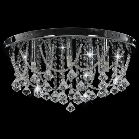 vidaXL Plafondlamp met kristallen kralen rond 4xG9 zilverkleurig afbeelding3 - 1