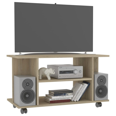 vidaXL Tv-meubel met wieltjes 80x40x45 cm bewerkt hout sonoma eiken afbeelding3 - 1