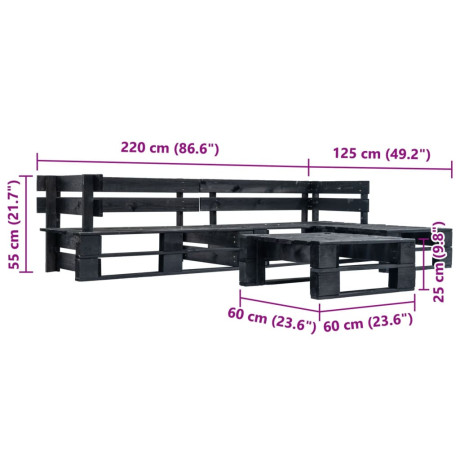 vidaXL 4-delige Loungeset pallet hout zwart afbeelding3 - 1