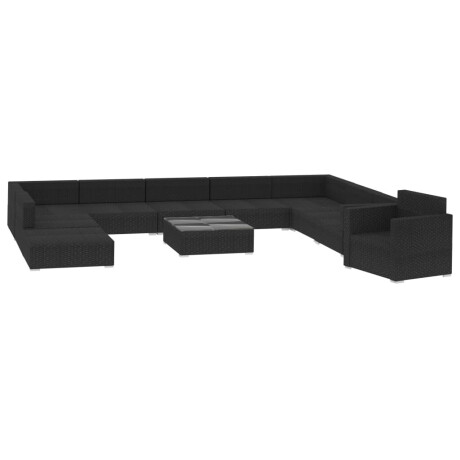 vidaXL 11-delige Loungeset met kussens poly rattan zwart afbeelding3 - 1