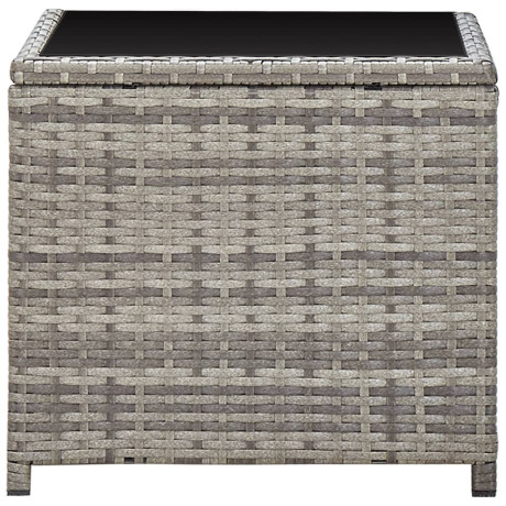 vidaXL Salontafel 45x45x40 cm poly rattan en glas grijs afbeelding3 - 1