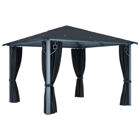 vidaXL Prieel met gordijn 300x300 cm aluminium antraciet afbeelding3 - 1