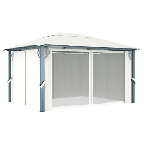 vidaXL Prieel met gordijn 400x300 cm aluminium crème afbeelding3 - 1