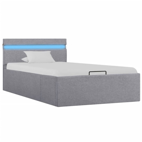 vidaXL Bedframe met opbergruimte en LED stof lichtgrijs 90x200 cm afbeelding3 - 1