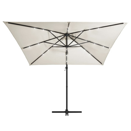 vidaXL Zweefparasol met LED en stalen paal 250x250 cm zandkleurig afbeelding3 - 1