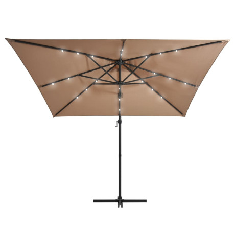 vidaXL Zweefparasol met LED en stalen paal 250x250 cm taupe afbeelding3 - 1