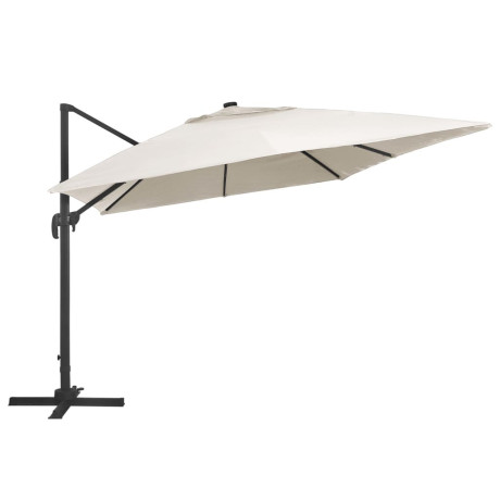 vidaXL Zweefparasol met LED en aluminium paal 400x300 cm zandkleurig afbeelding3 - 1