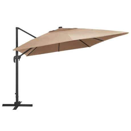 vidaXL Zweefparasol met LED en aluminium paal 400x300 cm taupe afbeelding3 - 1