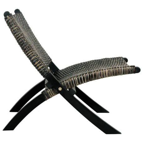 vidaXL Relaxstoel natuurlijk kubu rattan en massief mahoniehout zwart afbeelding3 - 1