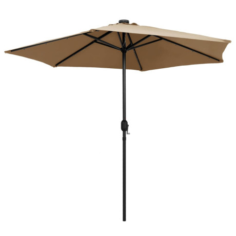 vidaXL Parasol met LED-verlichting en aluminium paal 270 cm taupe afbeelding3 - 1