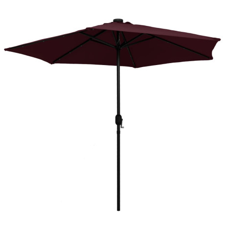 vidaXL Parasol met LED-verlichting aluminium paal 270 cm bordeauxrood afbeelding3 - 1